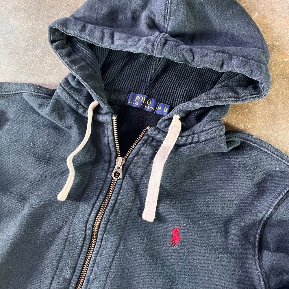 modern polo ralph lauren waffle knit hood dark blue hoodie mens medium